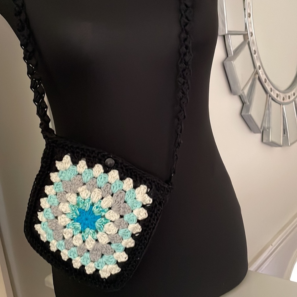 Hand Crochet Shoulder Bag Crossbody Bag Crochet Granny Square BOHO - 100% Cotton - Picture 15 of 16